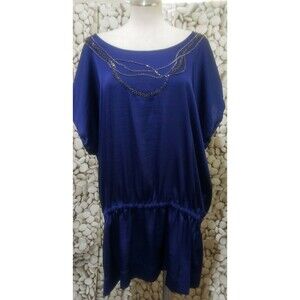 Old Navy Top Womens Plus Size 2X Blue Beaded Short Sleeve Elastic Waist Tunic